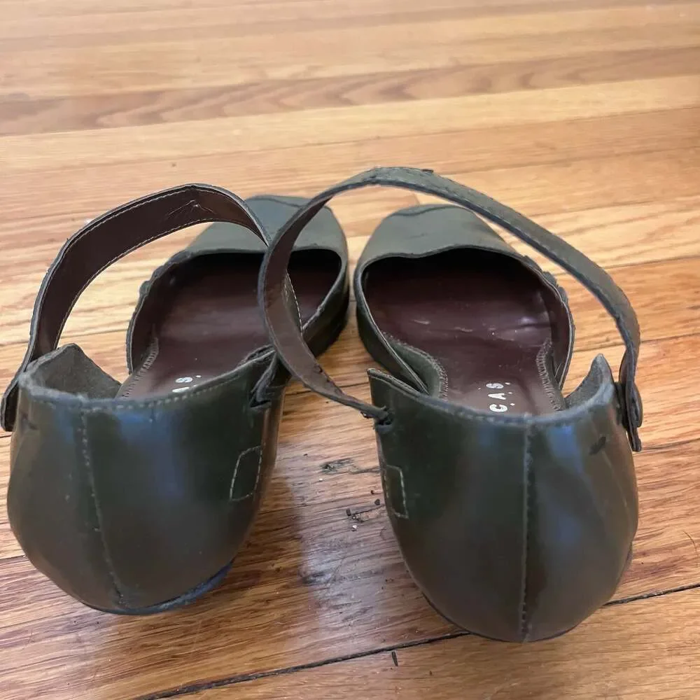 Novacas Vegan Olive Green Low Wedge Ankle Strap Mary Jane Shoes